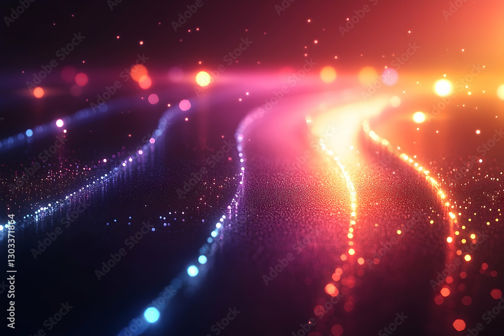Poster abstract glowing particle streams, dark background