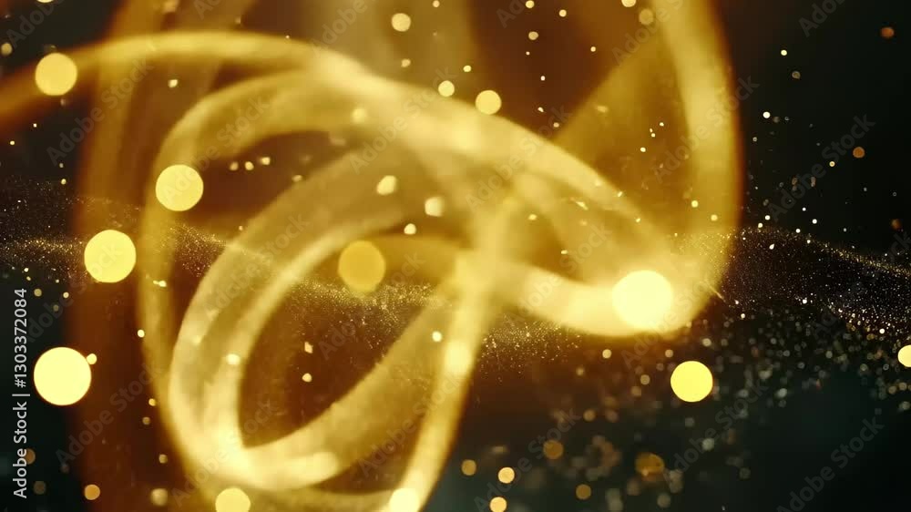 Poster Golden particles create an enchanting bokeh motion background full of vibrant energy and rich texture, Abstract motion background bokeh golden particles effect video