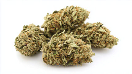 Closeup of cannabis, green leaves and trichome-rich buds. Organic marijuana grow, nature's healing power, rich in THC and CBD