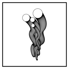 Black round lines that makes an abstract oblong organic shapes.