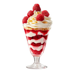 Yogurt with raspberries, Raspberry Trifle Dessert isolated on white background, PNG file, Ice cream with raspberries