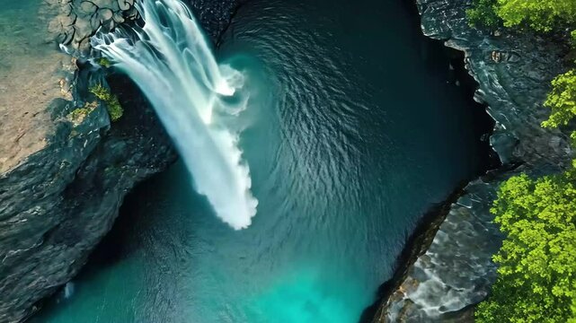 Chamarel Waterfall offers breathtaking aerial views in Mauritius during a sunny day, Chamarel Waterfall at Mauritius aerial shot