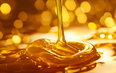 Golden honey cascading, creating a mesmerizing flow, enriching flavor and texture for various culinary delights.