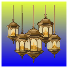 Golden Ramadan lantern fanoos isolated. Arabic