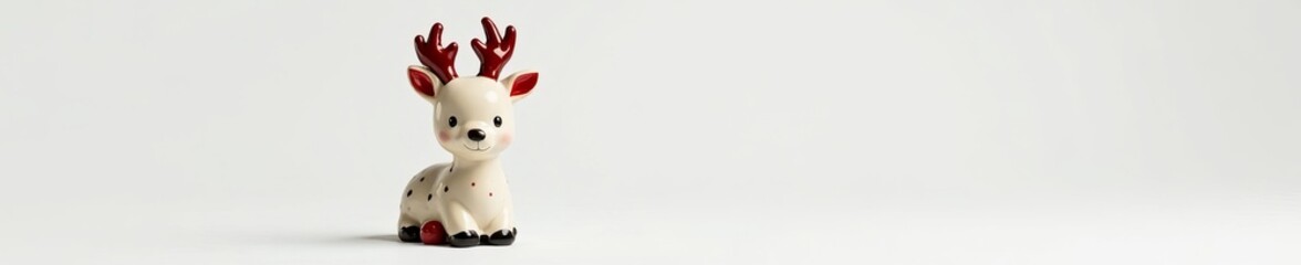 Obraz premium Cute hand-painted ceramic reindeer statuette on white background, holiday, festive