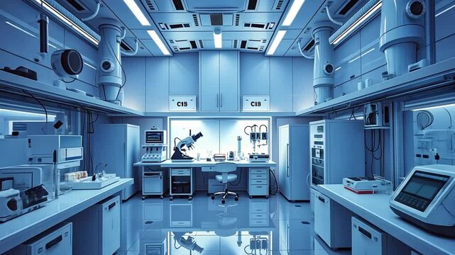 Futuristic research laboratory interior showcasing cutting-edge scientific equipment and technology innovation