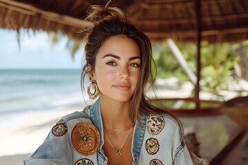 Beach Woman Portrait Under Hut