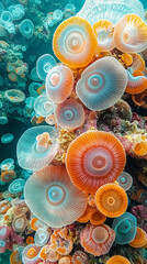 biofilm on pond surface displaying vibrant colors and microbial structures, symbolizing the complexity and delicate balance of life in natural ecosystems