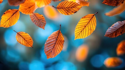 Fototapeta premium Autumn Leaves Falling: A Serene Fall Scene