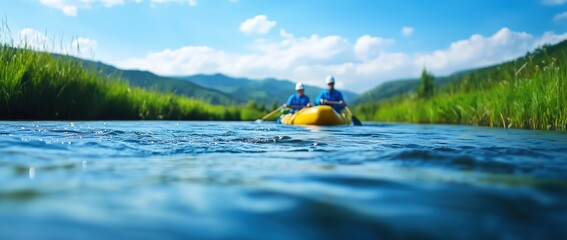 Exciting Kayaking Adventure on a Calm River Nature Landscape Outdoor Activity Scenic Viewpoint