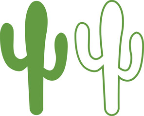Cactus icon set. Cactus silhouette vector collection isolated on transparent background. Home plant flat and line element. Mexican desert plant pictogram. Wild cactus linear nature garden symbol