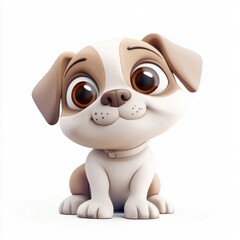 Fototapeta premium 3D cartoon, cute baby bulldog, white background, soft colors