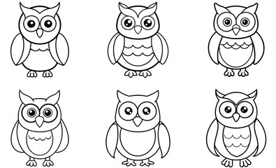 Cute Black and White Owl Illustrations for Coloring Books