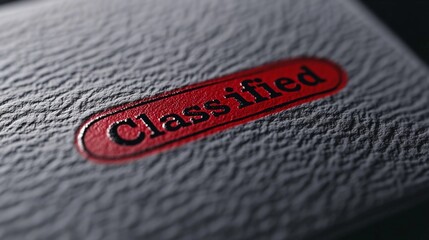 A close-up of a white document paper with a classified red stamp, secrecy concept