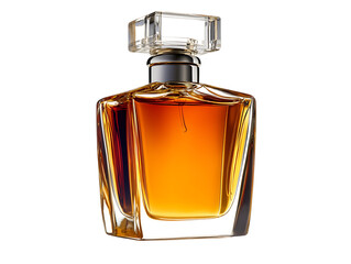 Amber perfume bottle on black background