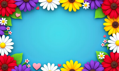 Obraz premium Vibrant Floral Frame With a Blue Background