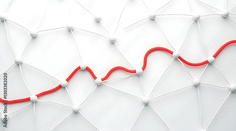 Aufkleber abstract red cord path on white geometric grid network - minimalist connection design