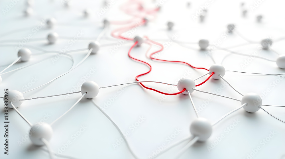 Poster network connection red path highlighted white nodes strategy
