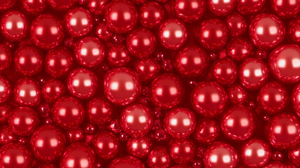 A stunning close-up of a collection of radiant red glass balls. The gems are intricately arranged, creating a mesmerizing visual effect