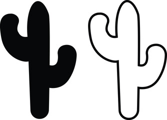 Cactus icon set. Cactus silhouette vector collection isolated on transparent background. Home plant flat and line element. Mexican desert plant pictogram. Wild cactus linear nature garden symbol