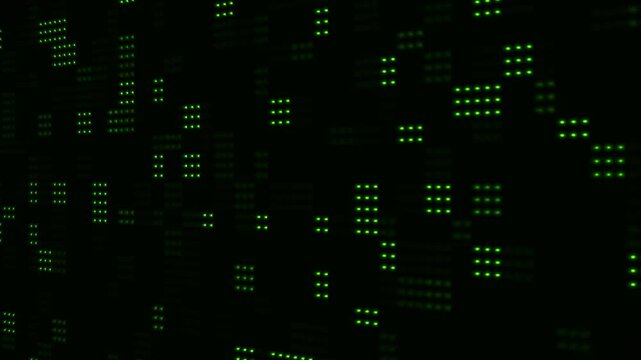 Green lights shine brightly, binary code background against a dark background. Suitable for technology, nightlife, abstract concepts, futuristic themes, and energy related projects.
