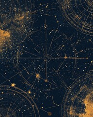 Celestial dance of stars and constellations in abstract Art Deco style illuminating the night sky
