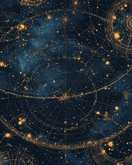 Intricate celestial map design merges Art Deco style with cosmic elegance, showcasing the universe's beauty and mystery in vibrant detail