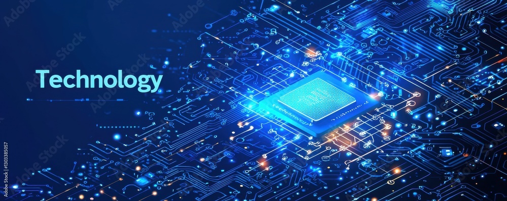 Poster abstract blue technology background with dynamic data and light effect elements