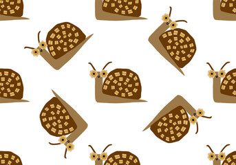 Cut Out Snail seamless pattern. Naive snail vector illustration