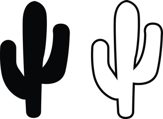 Cactus icon set. Cactus silhouette vector collection isolated on transparent background. Home plant flat and line element. Mexican desert plant pictogram. Wild cactus linear nature garden symbol