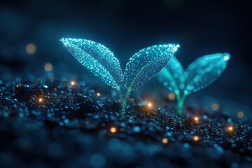 Luminous Sprouts Illustrating Growth and Life with a Mystical Glow