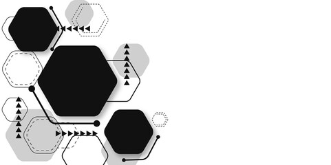 Fototapeta premium Minimalist Black and Gray Honeycomb Technology Pattern. Abstract Tech-Inspired Hexagonal Grid Layout. Illustration. Vector. Hexagon. 