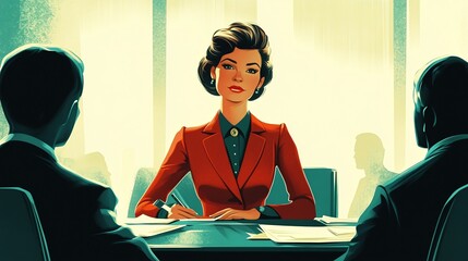 confident senior executive woman seated in boardroom with team discussing business growth showing mature leadership success and corporate power in office environment