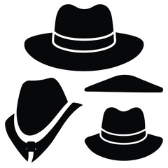 Detective different types of hat silhouette vector illustration set on white background