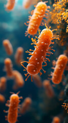 Fototapeta premium Microscopic view of probiotics bacteria in human stomach highlighting escherichia coli and other microbes essential for digestion gut health immune system microbiology and medical research