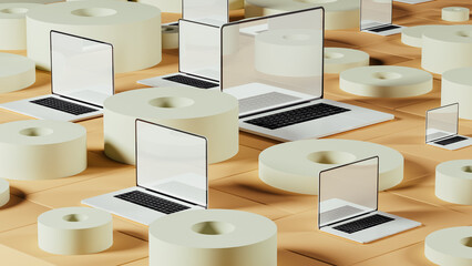 Abstract laptop design with vibrant geometric shapes