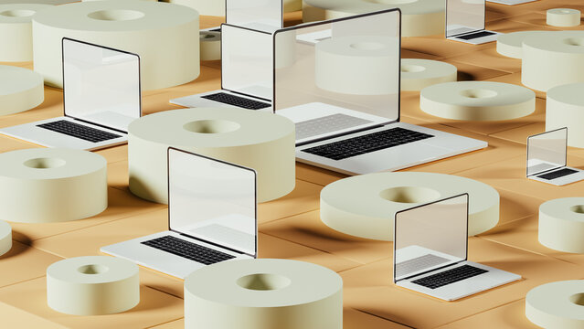 Abstract laptop design with vibrant geometric shapes