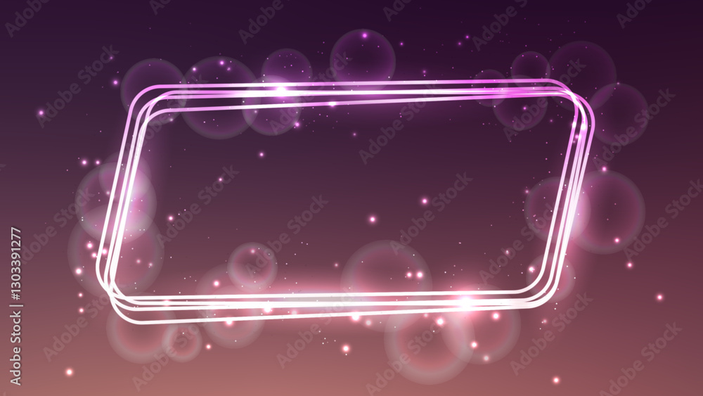 Poster neon rounded parallelogram frame with shining effects and sparkles