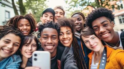 Diverse Group of Happy Teenagers Taking a Selfie