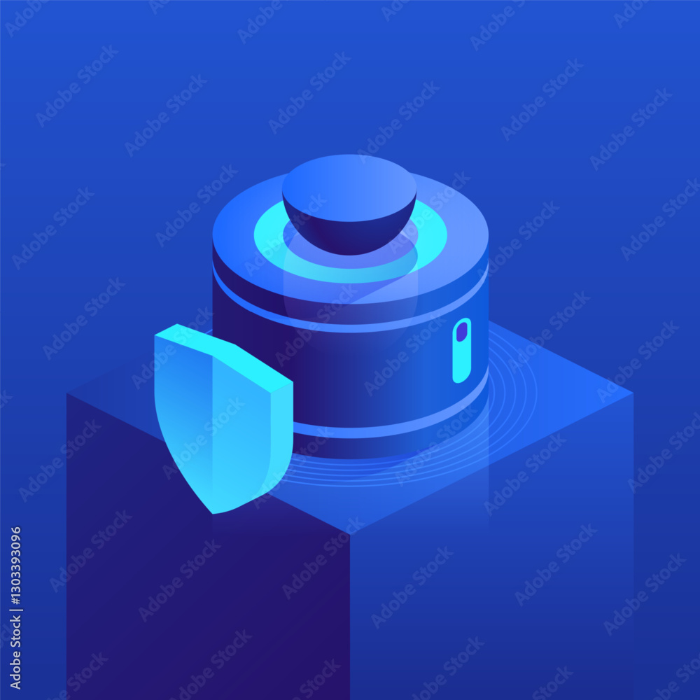 Poster safe with a shield, symbolizing security and protection of valuables. ideal for tech-related themes,