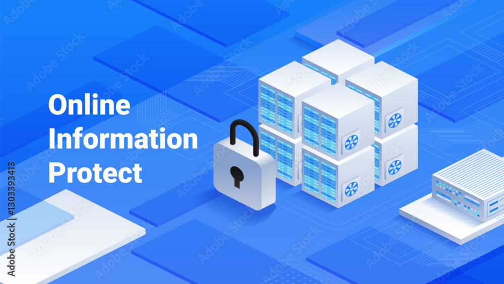 Poster secure data storage and online information protection. cybersecurity, data privacy, and it security.