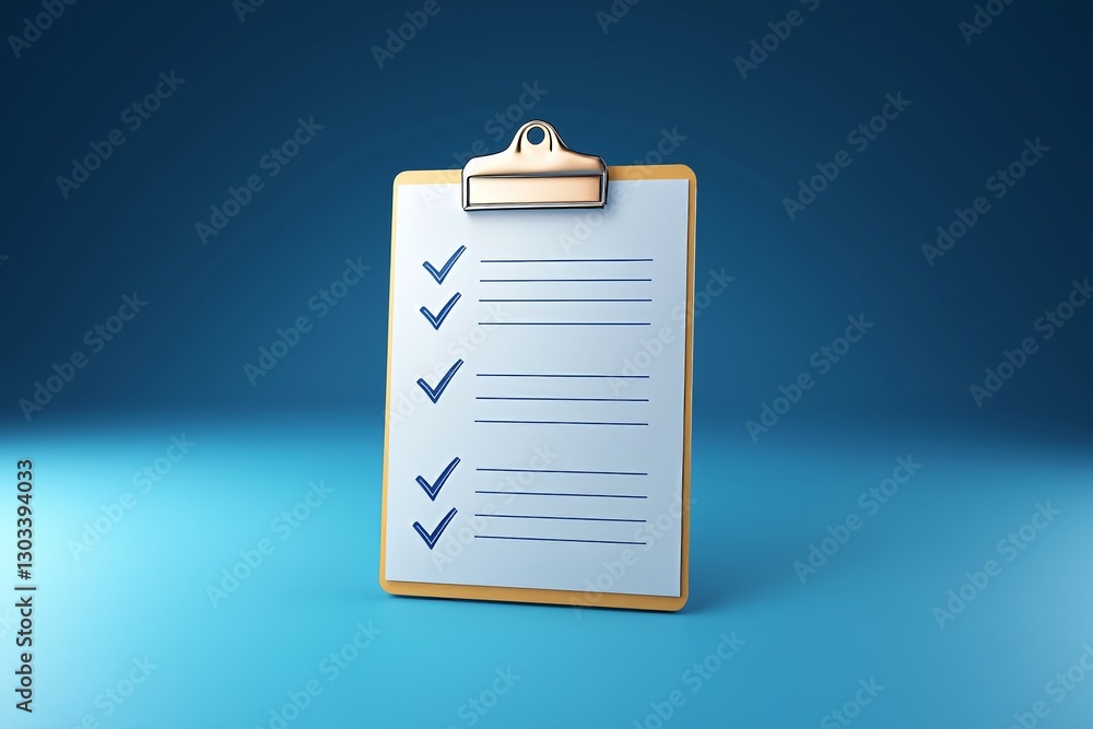 Poster 3d white clipboard task management todo check list on blue background, efficient work on project pla