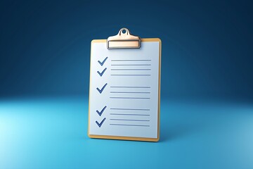 3d white clipboard task management todo check list on blue background, efficient work on project plan concept, assignment and exam, productivity solution icon