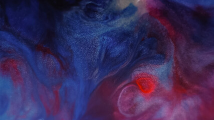 Mix color. Abstract paint. Defocused purple blue crimson colorful splash water particles chemical...