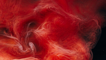Art cloud. Pigment fog. Red paint spill swirl abstract background. Fume color dye blob water layer effect emulsion defocused steam.