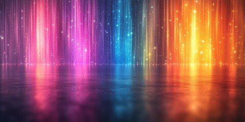 Colorful light streaks illuminate a reflective surface, creating an enchanting atmosphere during a night event