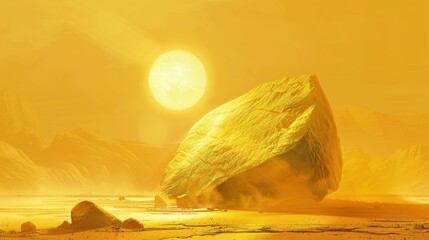 Golden Hour on an Alien Planet: A Monolithic Rock Under a Giant Sun