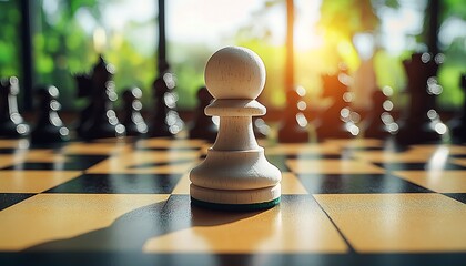 White Pawn on Chessboard, Sunny Day