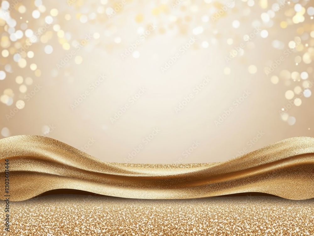 Poster elegant golden fabric draped across a shimmering background with bokeh lights