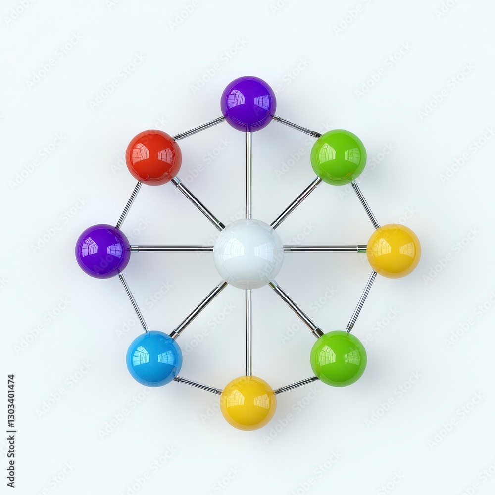 Poster colorful sphere network abstract 3d rendering of interconnected spheres